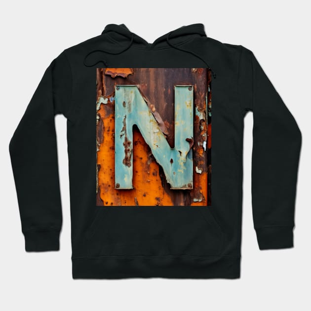 Rusty Letter N Antique Monogram Letter N Initial Alphabet Hoodie by Mind Your Tee